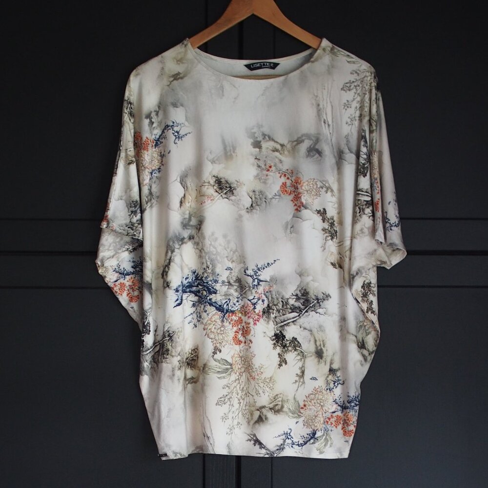 Lisette | Dolman Sleeve Floral Top w Birds